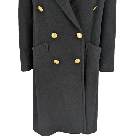 VTG Womens Black Wool Coat LARGE Gold Military Style Buttons Double Breasted - Picture 5 of 13